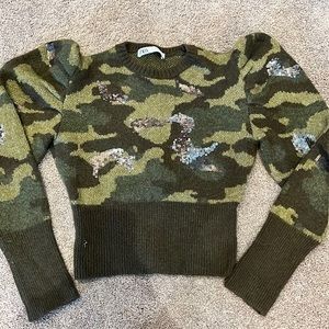 Zara camo cropped sweater with a touch of sparkle